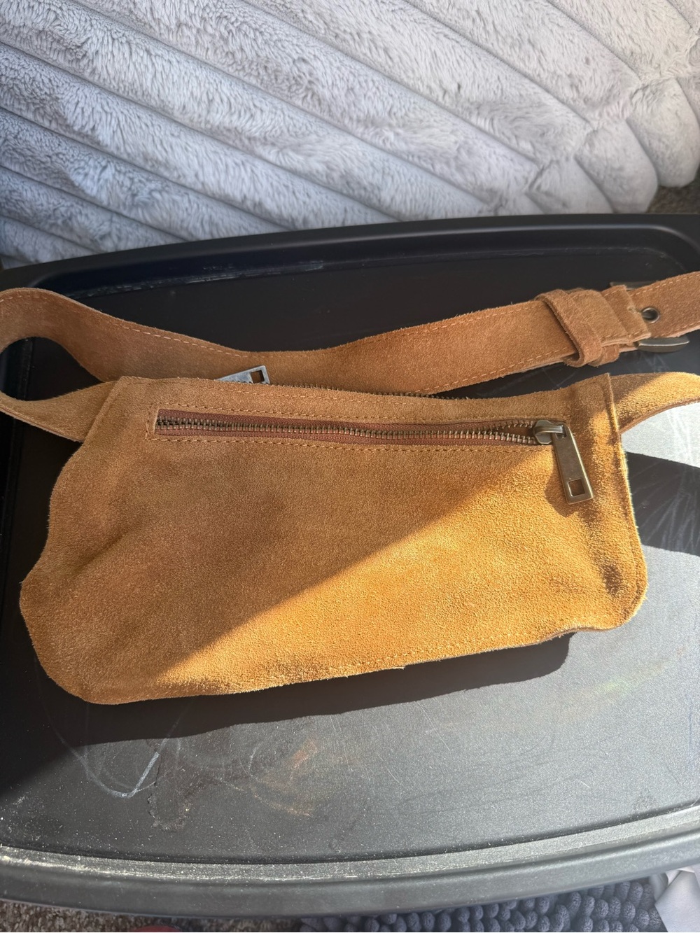 Free People Avalon 100% Leather Suede Sling Crossbody Or Belt Bag - Tan Brown - Picture 8 of 14